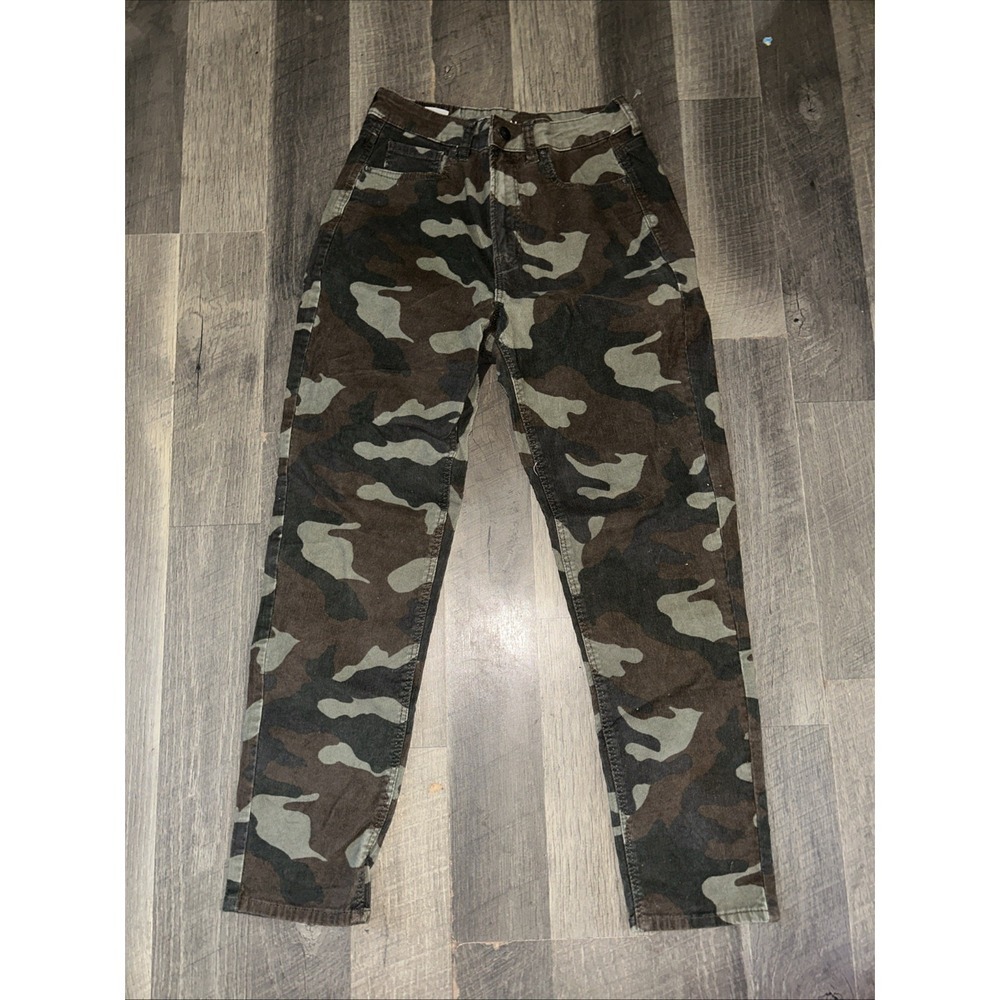 American Eagle Mom Jeans Womens 2 Corduroy Camo High‎ Rise Stretchy Green Brown